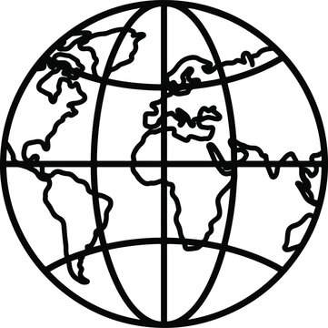 World Globe Line Art Icon Black White Map