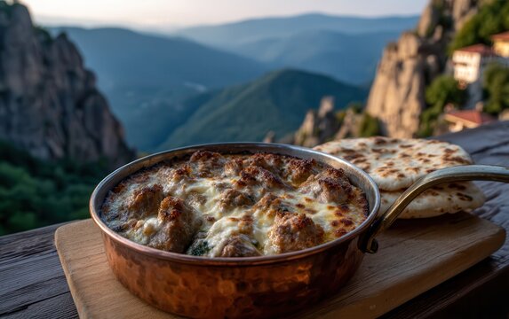 Kazan kebab served with flatbread near Sumela Monastery