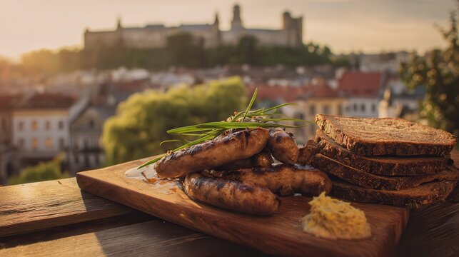 Sausages with horseradish and rye in Lviv