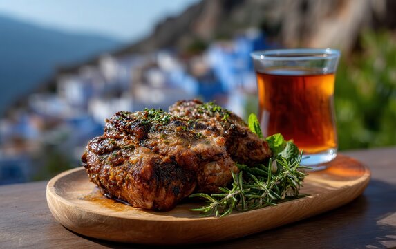 Roasted lamb with mint tea in Chefchaouen