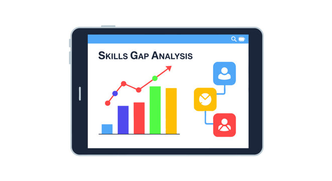 Skills Gap Analysis Dashboard on Digital Tablet Screen for Business Human Resources and Workforce Development Strategy