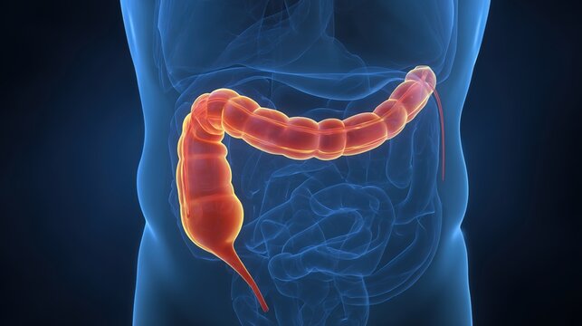 Appendicitis Medical Concept with Inflamed Appendix Illustration, Acute Abdominal Pain, Digestive System Anatomy and Emergency Surgical Healthcare Background