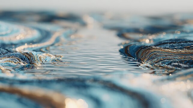 featuring rippling calm water, octane render quality, vray render, low angle perspective, fine noise grain, complementary color palette, composed of plush velvet textile, depth of field blur,