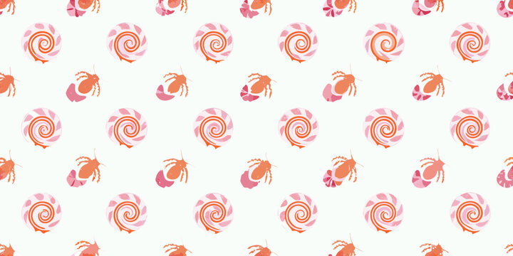 Hermit crab pattern playful repeating design on a white background
