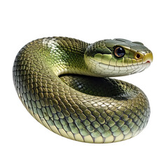 Fototapeta premium Green Snake Coiled With Detailed Scales Against isolated on a transparent background