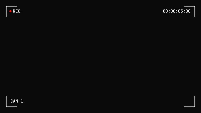 CCTV Camera Recording Screen Overlay with Timecode and REC Symbol on Black Background for Surveillance Footage Simulation