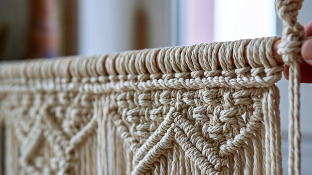 Handmade Macrame Wall Hanging: Artisanal Cotton Fiber Art for Boho Interior Design