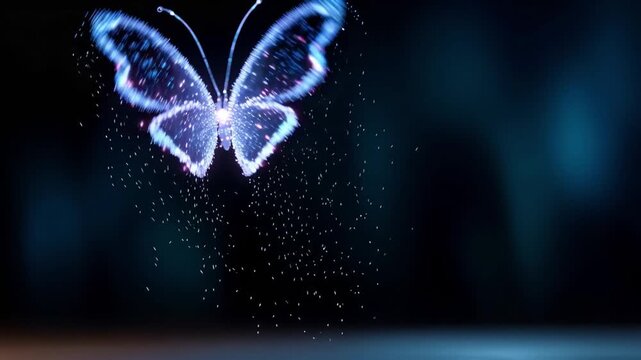 Glowing butterfly floats softly above dark water