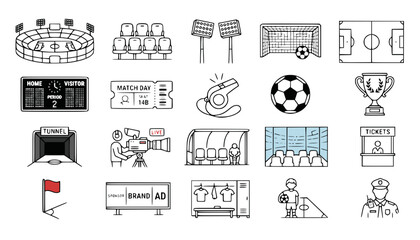 Soccer Stadium Facilities and Match Day Icon Collection - Line Art © SYEDAALISHA