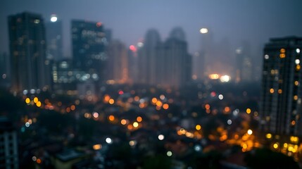 Obraz premium A sophisticated blurred cityscape at night featuring warm diffused urban lights creating a calm and atmospheric scene