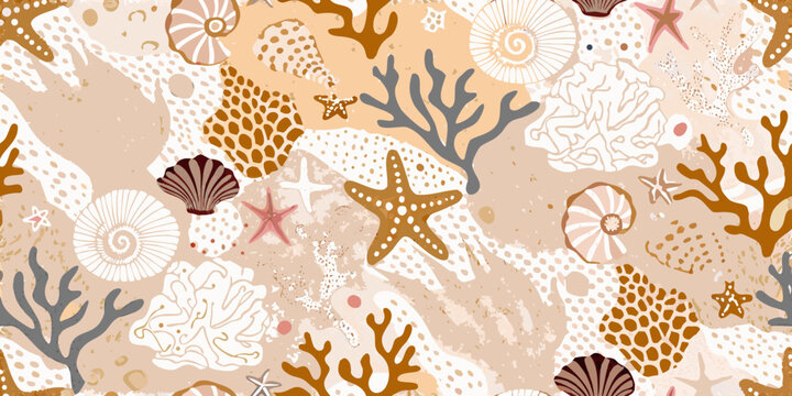 Seashell and coral pattern a decorative beach themed illustration