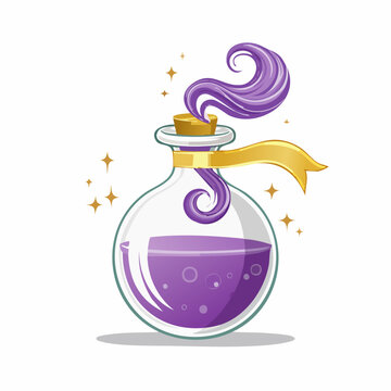 Magical Potion Bottle with Purple Liquid and Swirling Smoke