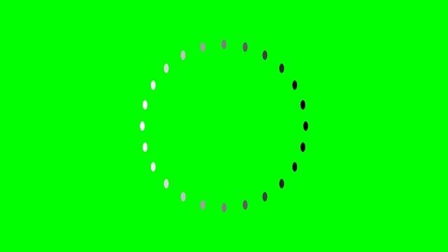 Dotted circular progress indicator spinning and loading on a vibrant green screen chroma key background in a minimalist digital interface style for website buffering concept