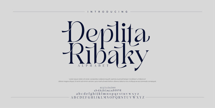 Deplita Ribaky Elegant alphabet letters font logo. Typography luxury classic lettering serif fonts decorative wedding vintage retro logos, design for fashion,beauty shop and brand .vector illustration