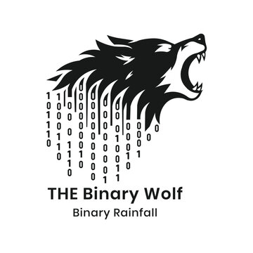 Minimalist Cyber Wolf Logo Vector with Binary Code Matrix Rainfall