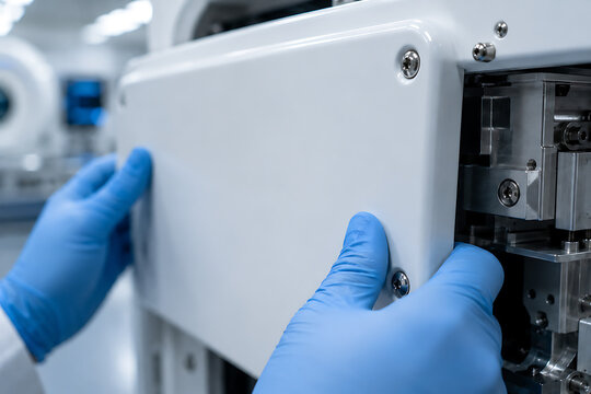 Technician Closing Access Panel on Medical Equipment Vector