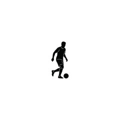 Fototapeta premium Soccer player dribbling with football vector silhouette