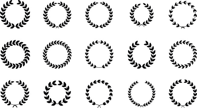 Collection of fifteen black laurel wreath and circular leaf frames