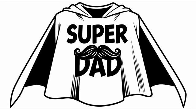Super Dad cape, superhero dad gift, father's day vector, black and white illustration