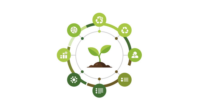 Circular Economy and Sustainable Growth Infographic with Green Plant Sprout and Ecology Icons for ESG Corporate Strategy