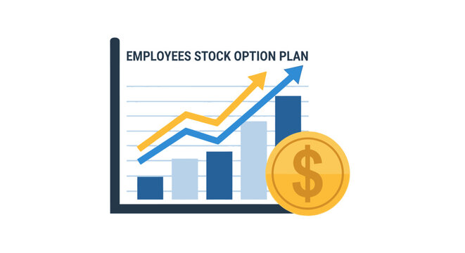 Employee Stock Option Plan (ESOP) Illustration with Growth Graph and Dollar Coin for Business Investment and Corporate Incentive Programs