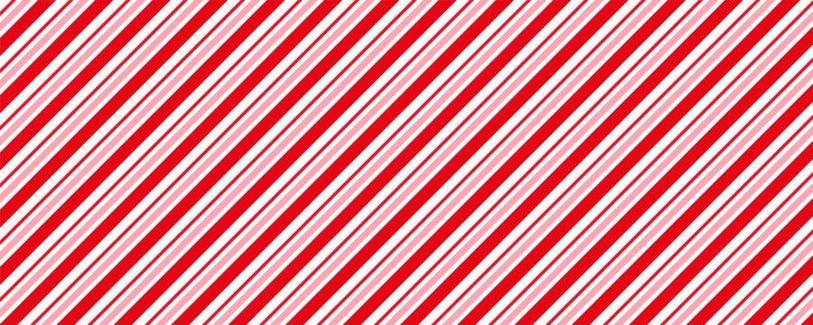 Candy cane Christmas background, peppermint diagonal stripes print seamless pattern