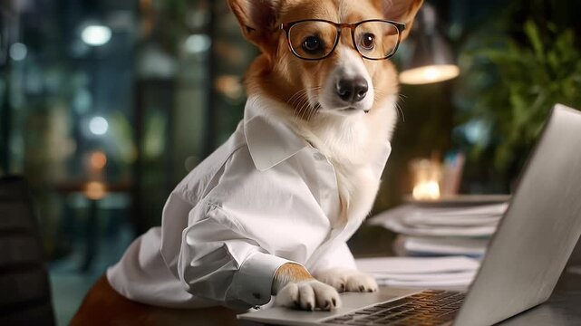 Cute dog wears glasses and a shirt