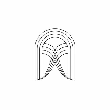 Abstract geometric archway design with parallel curved lines in a minimalist black and white vector illustration
