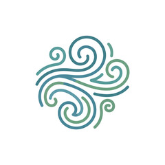 Fototapeta premium Abstract green and blue swirl cluster line art icon.