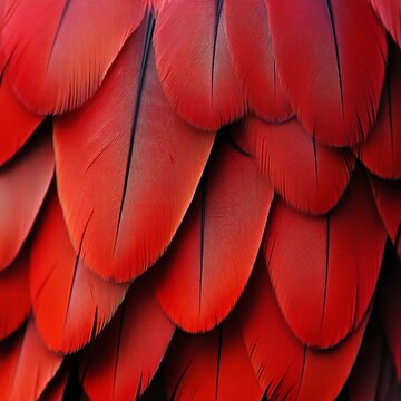 Close up of vibrant scarlet macaw feathers displaying intricate patterns and textures a stunning avian detail