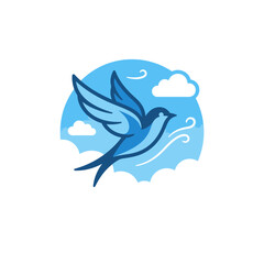 Naklejka premium Blue bird soaring through the clouds in the sky.
