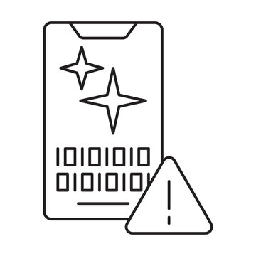 Smartphone with binary code and warning triangle line icon
