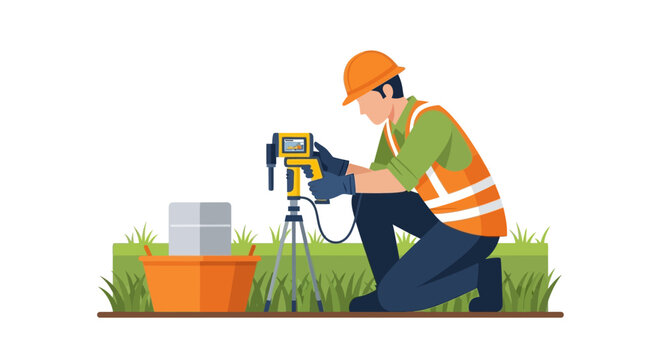 Professional Utility Worker Using Ground Penetrating Radar or Pipe Locator for Site Inspection