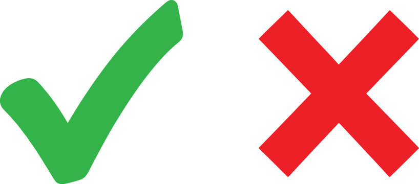 Green check mark and red cross mark symbols for survey and choice selection