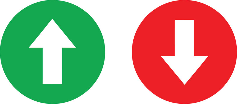 Green circle with white up arrow and red circle with white down arrow icons