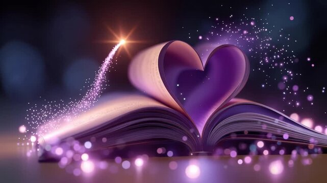 Book pages form glowing heart shape