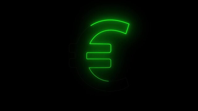 Glowing neon Euro line icon animation on black background. Futuristic money symbol representing finance, wealth, profit, investment, business growth.4k animation.