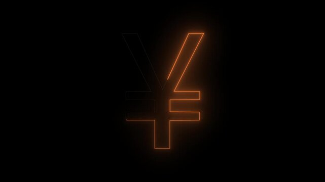 Glowing neon yen currency icon animation on black background. Futuristic Japanese money symbol representing finance, business growth 4k.