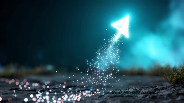 Glowing arrow pierces dark ground with sparkling energy