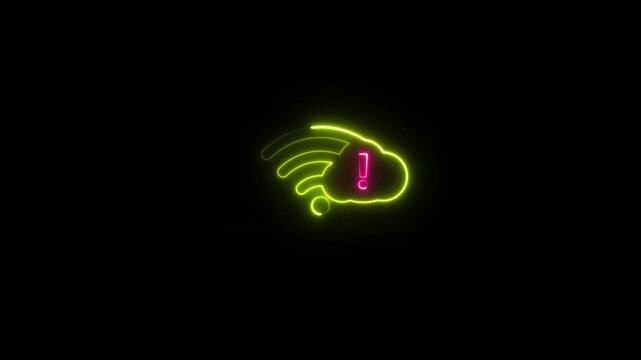 glowing line offline wi-fi sign. cloud with exclamation sign. 