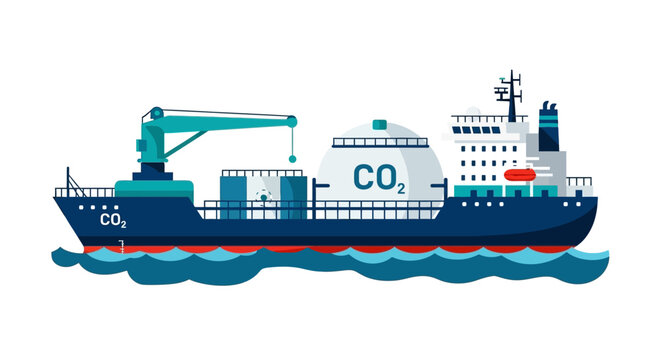 CO2 Carrier Ship Vector Illustration for Carbon Capture and Storage CCS Maritime Transportation and Green Technology Concept