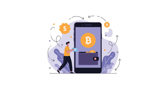 Digital cryptocurrency wallet on a smartphone allows users to manage Bitcoin and other assets through a secure mobile application.