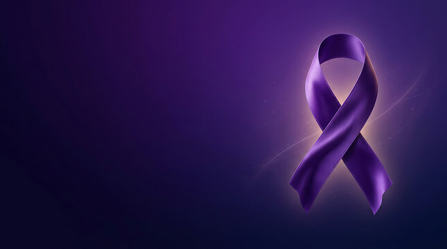 Symbol of Awareness and Support A Glowing Purple Ribbon on a Dark Background