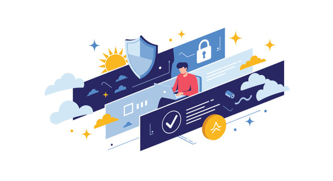 Comprehensive cybersecurity strategy protects digital data using multiple layers of security like firewalls, locks, and clouds.