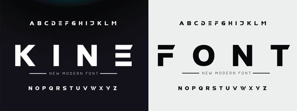 KINE FONT Modern abstract digital alphabet font. Minimal technology typography, Creative urban sport fashion futuristic font and with numbers. vector illustration.