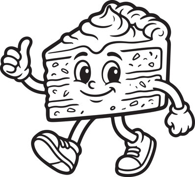 Retro cartoon cake slice mascot character