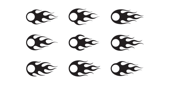 Circular Flame Graphics and Fire Ball Decal Set in Black and White