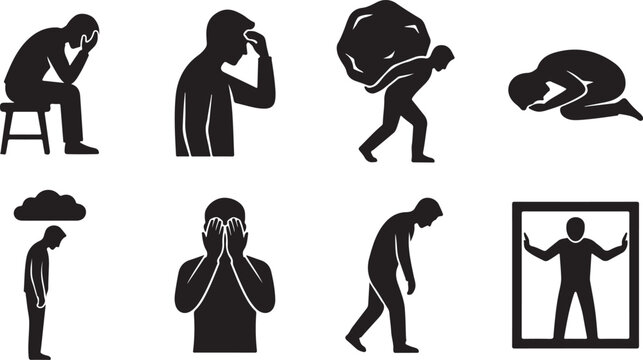 Emotional burden burnout and isolation silhouettes