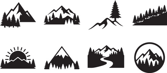 Fototapeta premium Mountain and forest silhouettes for adventure and nature concepts with a clean graphic style