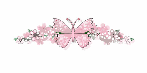 Pink butterfly and floral arrangement vector illustration on white background © Juran
